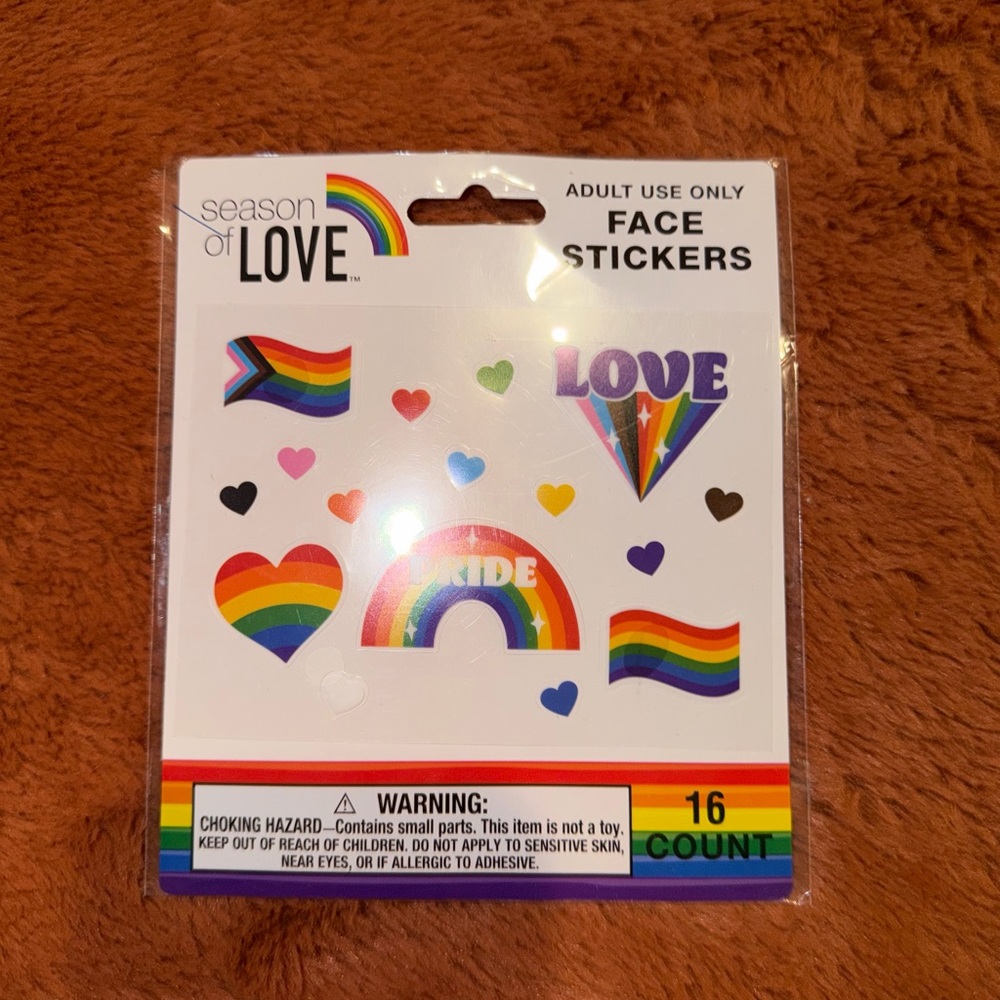 Pride Face Stickers Rainbow Hearts Flags Love 16ct New Sealed